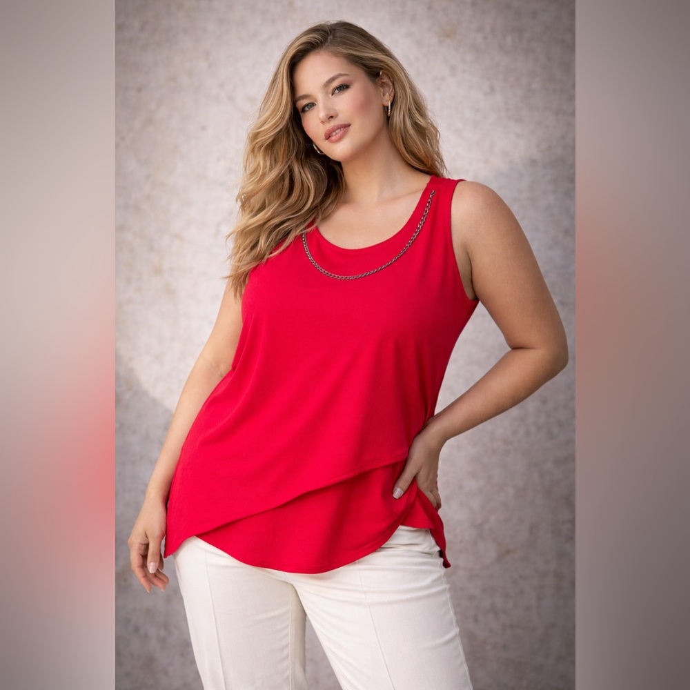 Tahari Sleeveless Layered Blouse Red Size X-large
